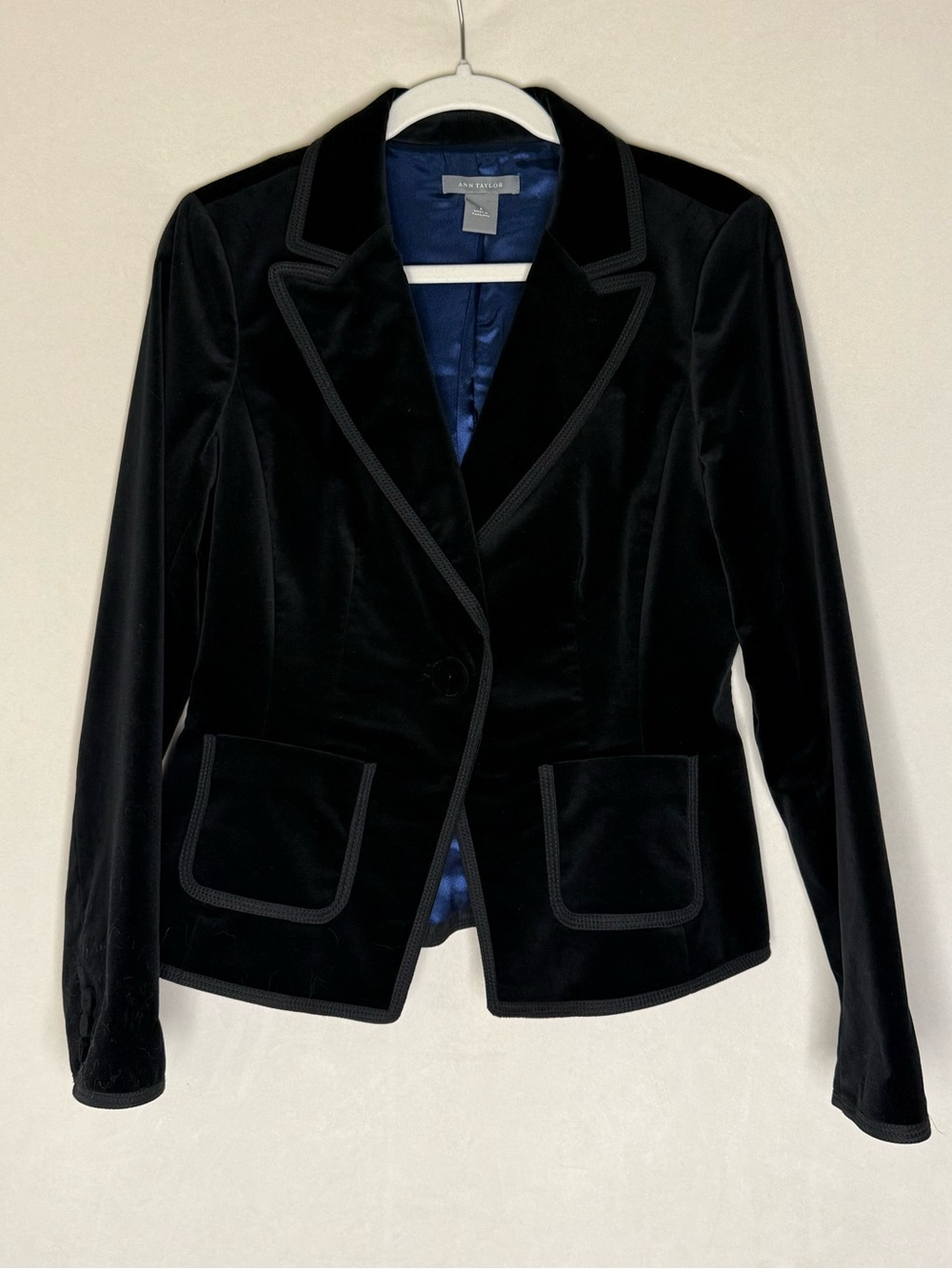 Ann Taylor Black Velvet Single-Button Blazer